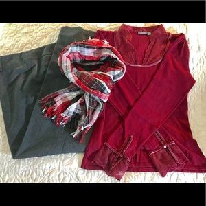 AGB dress pants, Apt 9 top, plaid scarf.